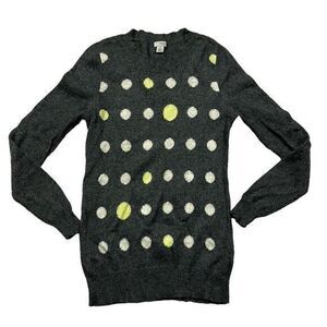 Halogen Women's Cashmere Sweater XS Gray Neon Green Polka Dot Pullover